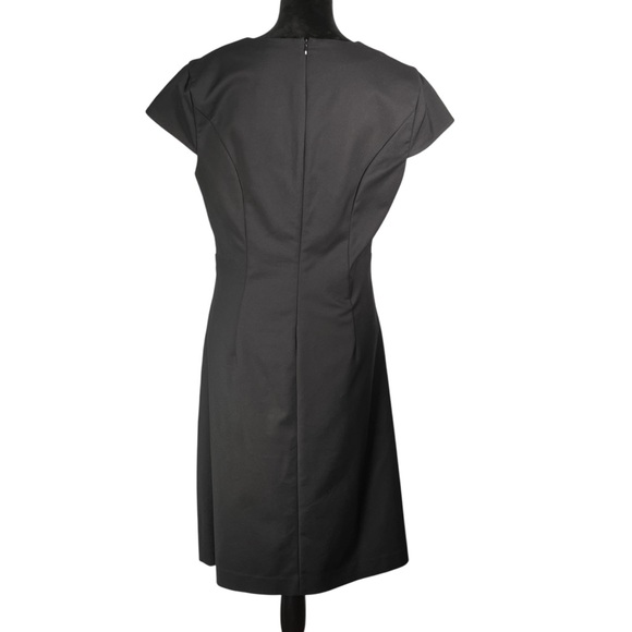 Long Tall Sally Black Midi Dress Belted Short Cap Sleeve V-Neck Classic Tailored - Picture 6 of 15